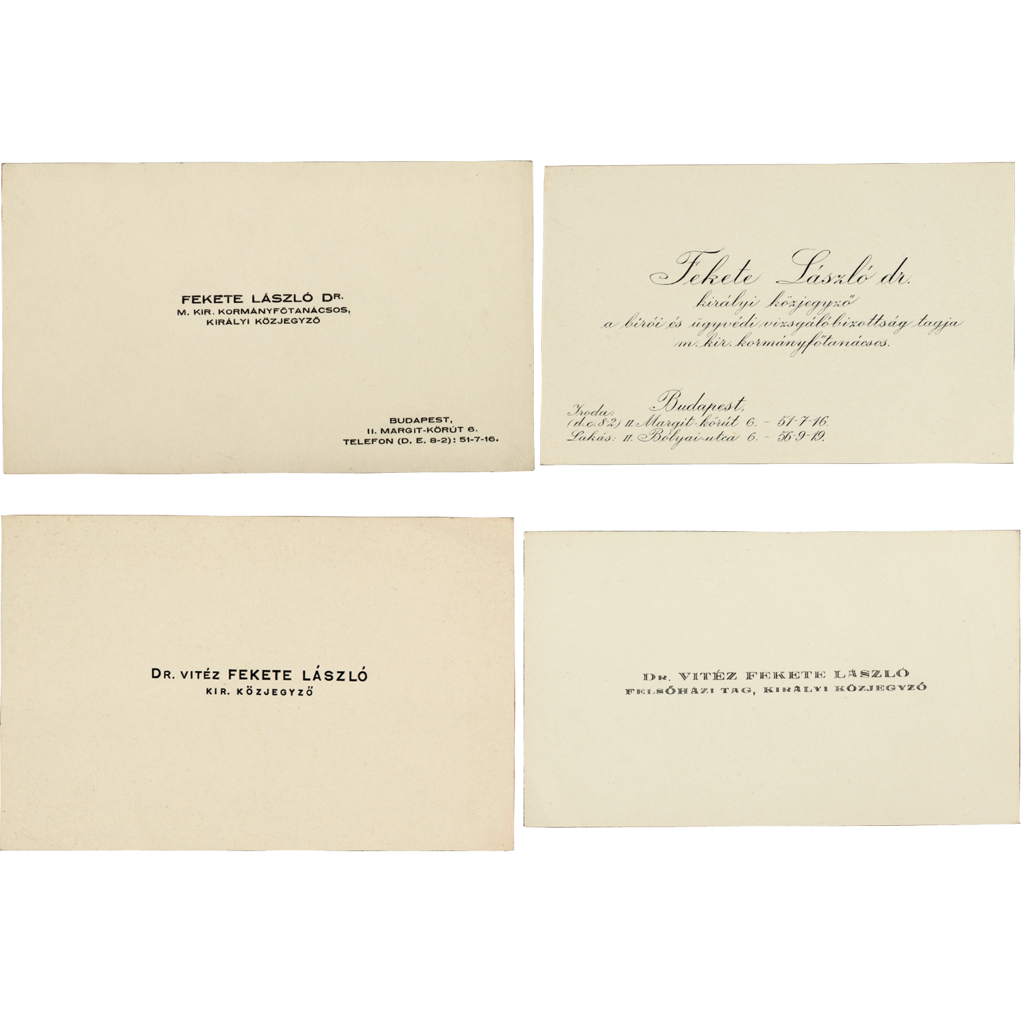 Fekete László névjegyei 1.